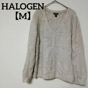 새상품급 HALOGEN [ M ] V넥 리브 스웨터 베이지