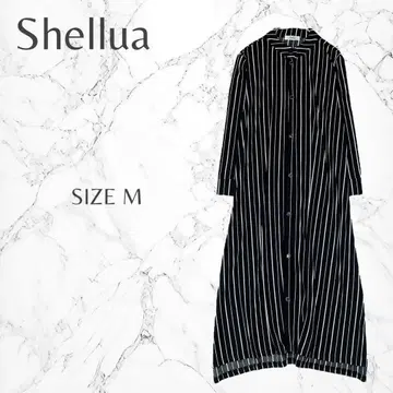 가을/겨울 모노톤 모드 스트라이프 패턴 7부 소매 롱 셔츠 원피스 M