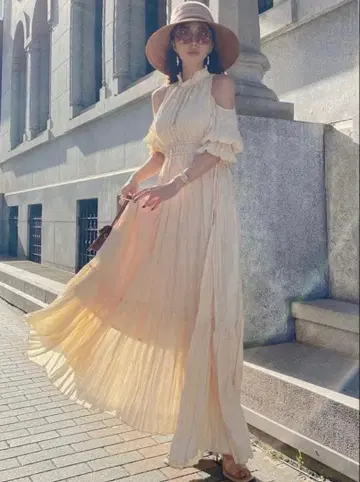 eimy istoire 와셔 플리츠 오프숄더 원피스