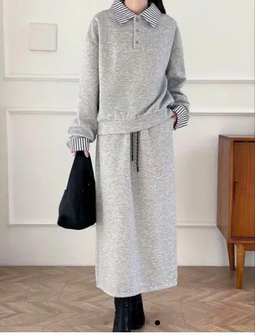 ABITOKYO 스트라이프 도킹 폴로 옷깃 스커트 셋업