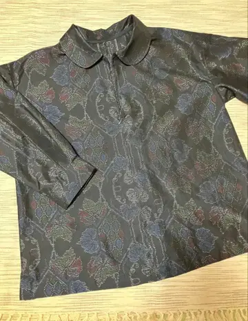 기모노 리메이크 오시마 명주 블라우스 라운드 칼라 슬릿 포함