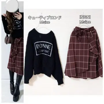 코디 세트 로고 상의 체크 무늬 스커트