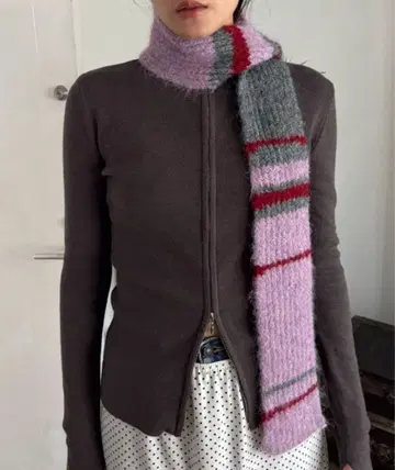 FUULLY STUDIO 멀티 보더 슬림 머플러 핑크 그레이