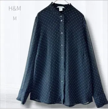 에이치앤엠 다크 블루 도트 무늬 긴팔 셔츠 M 시어 소재 비침 있음