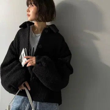 [ 새상품 ] 블랙 보아 자켓 오버 사이즈 푸들 보아 아우터