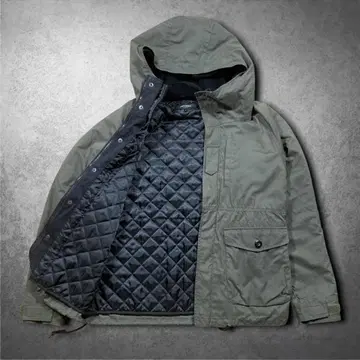 2WAY 짧은 기장 후드 부착 모즈 코트 블루종 자켓 L 카키 밀리터리