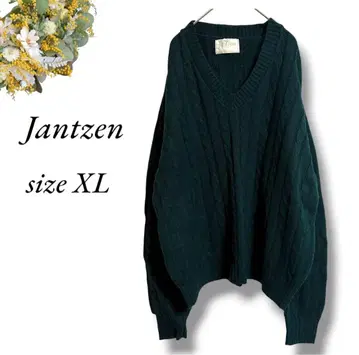 Jantzen V넥 스웨터 XL 그린 다크 그린 루즈핏 4297