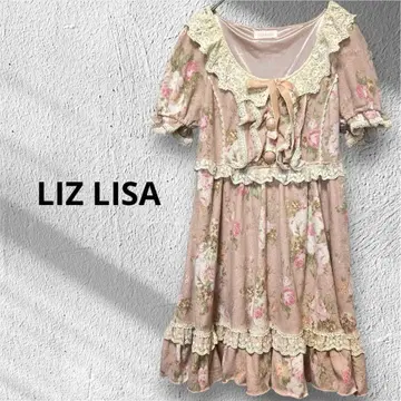 하자품 리즈리사 원피스 꽃무늬 반팔 미니 레이스 리본 핑크