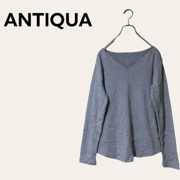 ANTIQUA 상의 L 그레이 V넥 면 100% 라운드 컷