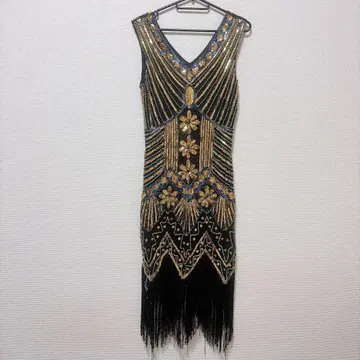 스팽글 프린지 드레스 원피스 블랙 골드 고져스