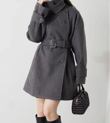 chico 스탠드 카라 미들 기장 오버코트 체스터 코트 차콜