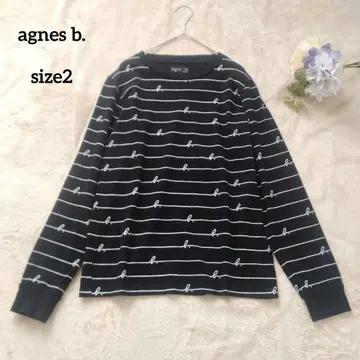 agnes b. 에네스베 라인 로고 티셔츠 블랙 사이즈 2