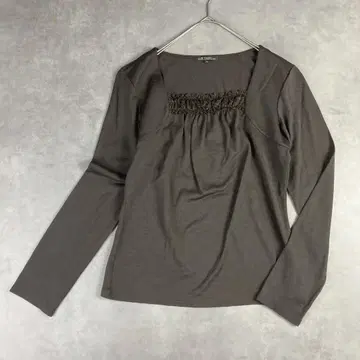 23구 울 풀오버 티셔츠 40 브라운 일본제 레이스 절개 업무