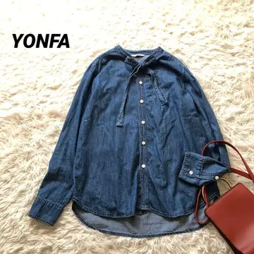 완판템 YONFA [ M ] 데님 보타이 셔츠 리본 블라우스 블루