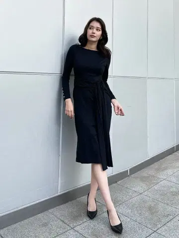 [ 새상품급 ] 셀펜티나 2way 테일 원피스 블랙 긴팔 골드 버튼