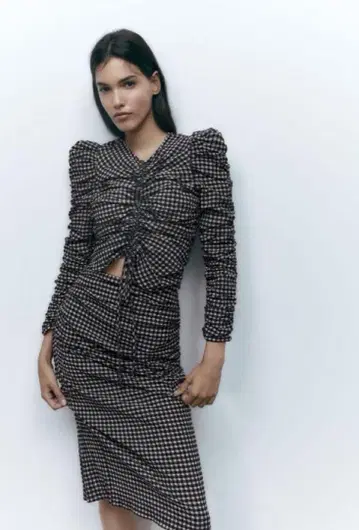 [ ZARA ] 깅엄 체크 셋업 원피스 S