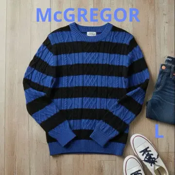 McGregor 케이블 니트 스웨터 파랑 블랙 보더 L 사이즈 레어템