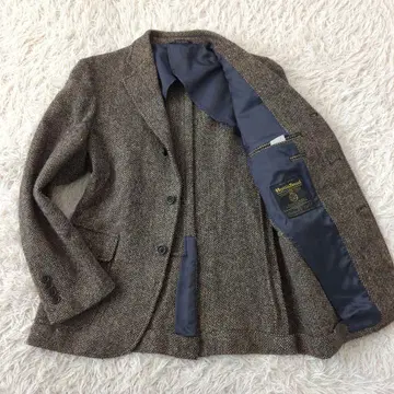 새상품급 해리스 트위드 기념 택 언라이닝 자켓 단변형 3버튼 브라운 M