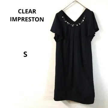 클리어 반팔 무릎 기장 원피스 블랙 비즈 장식 S