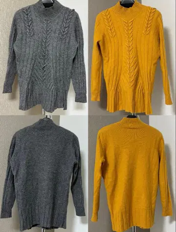 케이블 짜임 터틀넥 스웨터 (그레이, 머스타드) 묶음 판매