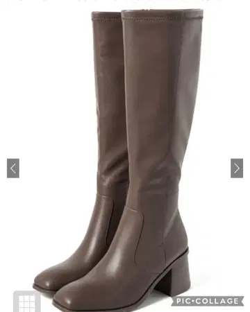 [ 미사용 새상품 ] 스퀘어토 플레어 힐 가죽 롱 부츠 [zr956]