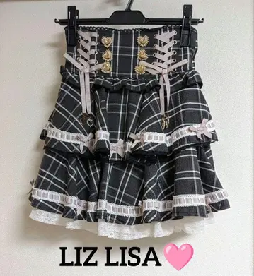 LIZLISA 사다리 리본 체크 티어드 치마바지