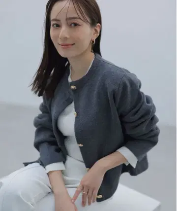 anuans [ ZOZO한정판 ] 오리지널 버튼 노카라 니트 자켓 그레이