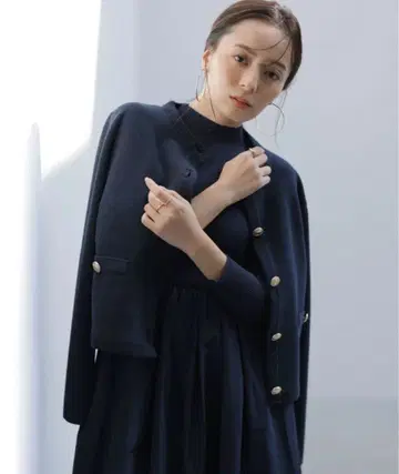 anuans ZOZO 한정판 오리지널 버튼 노카라 니트 자켓 네이비