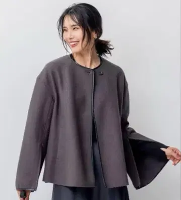 노카라 자켓 그레이 울 혼방