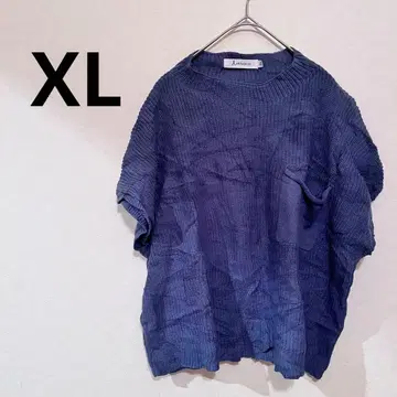 ANRABESS () [XL] 네이비 반팔 니트 포켓 부착