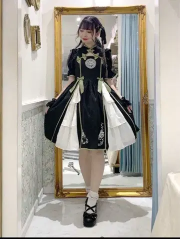 axes femme kawaii 작약 자수 차이나 원피스 블랙