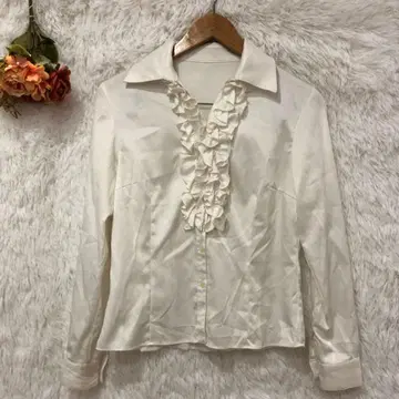 빈티지 프릴 긴팔 블라우스 [ L ] 포멀 구제 의류 화이트