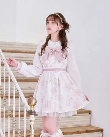 LIZLISA 주얼리 패턴 원피스 화이트 긴팔