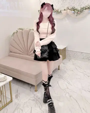 HONEY MEW 암 리본 슬릿 깅엄 상의