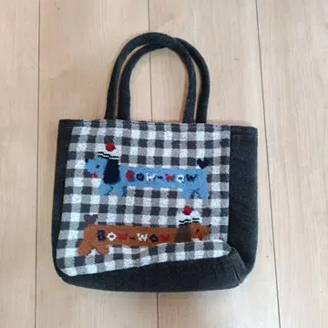familiar 강아지 자수 다크 그레이 토트백