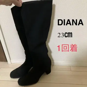 GINZA DIANA 블랙 스트레치 부츠 중간 힐 1회 착용