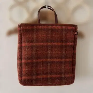 MAJO 마요 이탈리아제 울 가죽 핸들 토트백 체크