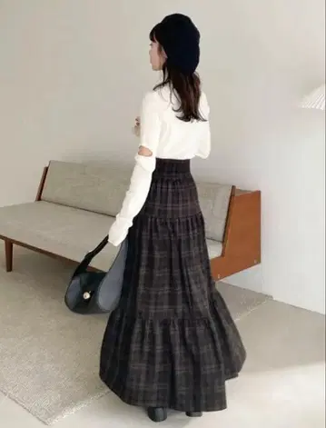 hinari 셔링 캉캉 스커트 체크 무늬 XS 사이즈