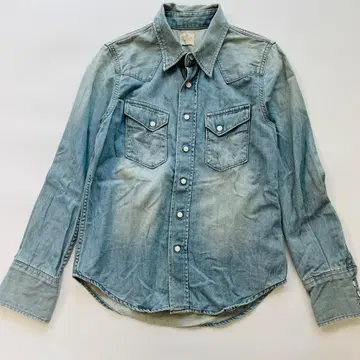 랭글러 데님 셔츠 화이트 택 긴팔 빈티지 90s 스냅 버튼