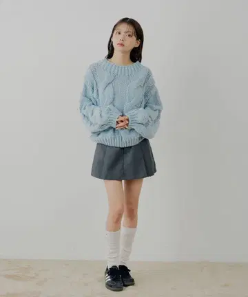 Chico 스카이블루 케이블 짜임 니트 스웨터