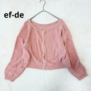 에프데 ef-de 니트 가디건 펄 골드 버튼 숏 기장 9 핑크