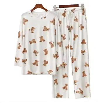 테디베어 패턴 룸웨어 세트 화이트