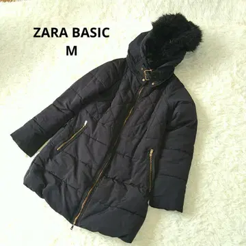 ZARA BASIC 퍼 후드 다운 자켓 M 퀼팅 블랙