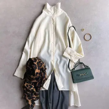 새상품급 CABaN // 울 트윌 하이넥 롱 셔츠/아이보리