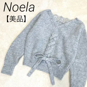 백 레이스 리본 니트 Noela 노엘라 그레이 케이블 짧은 기장 모헤어