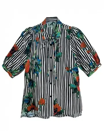 로이스크레용 플라워 로즈 스트라이프 블라우스 &ellecy 꽃