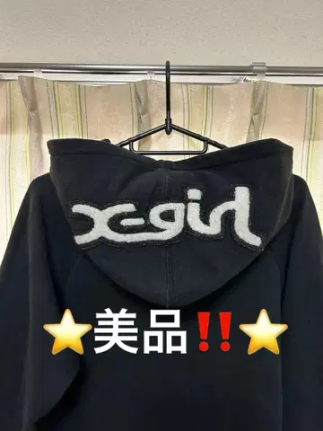 새상품급 x-girl 블랙 후드 부착 롱 기장 후드티