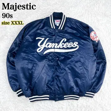 90s MLB 마제스틱 양키스 자수 바시티 자켓 블루종