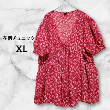 고품질 여성용 허리 리본 포함 튜닉 [ XL ] 보르도 꽃무늬