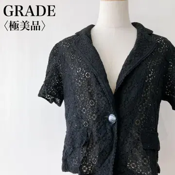 [컨디션 최상] 그레이 올 패턴 시스루 레이스 반팔 자켓 볼레로 블랙